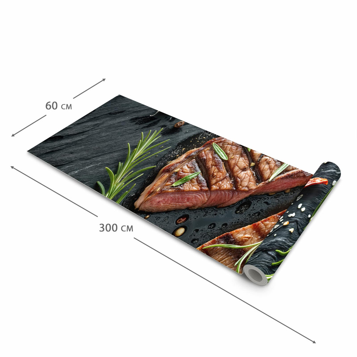 Schmutzabweisender Teppichläufer für die Küche mit Motiv Steak von Gegrilltes in der Grösse 80x250 cm