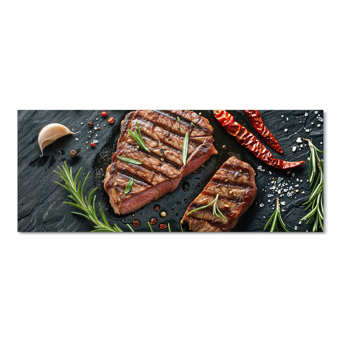 Schmutzabweisender Küchenvorleger mit Motiv Steak von Gegrilltes in Frontansicht