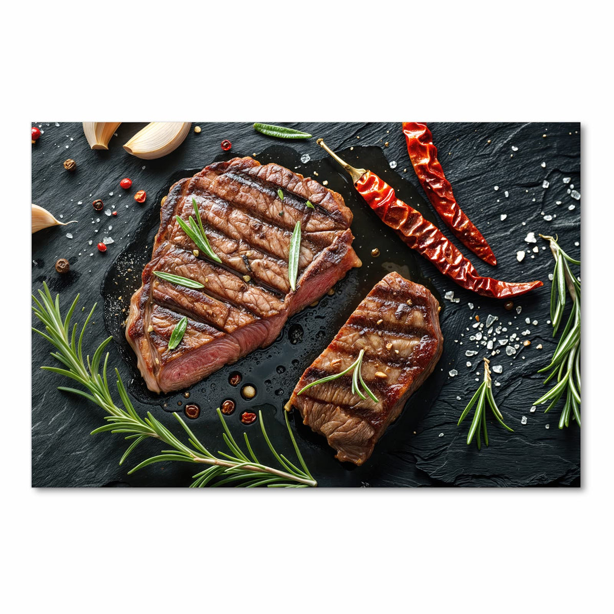Komfortabler waschbarer Läufer für die Küche mit Motiv Steak von Gegrilltes in Frontansicht