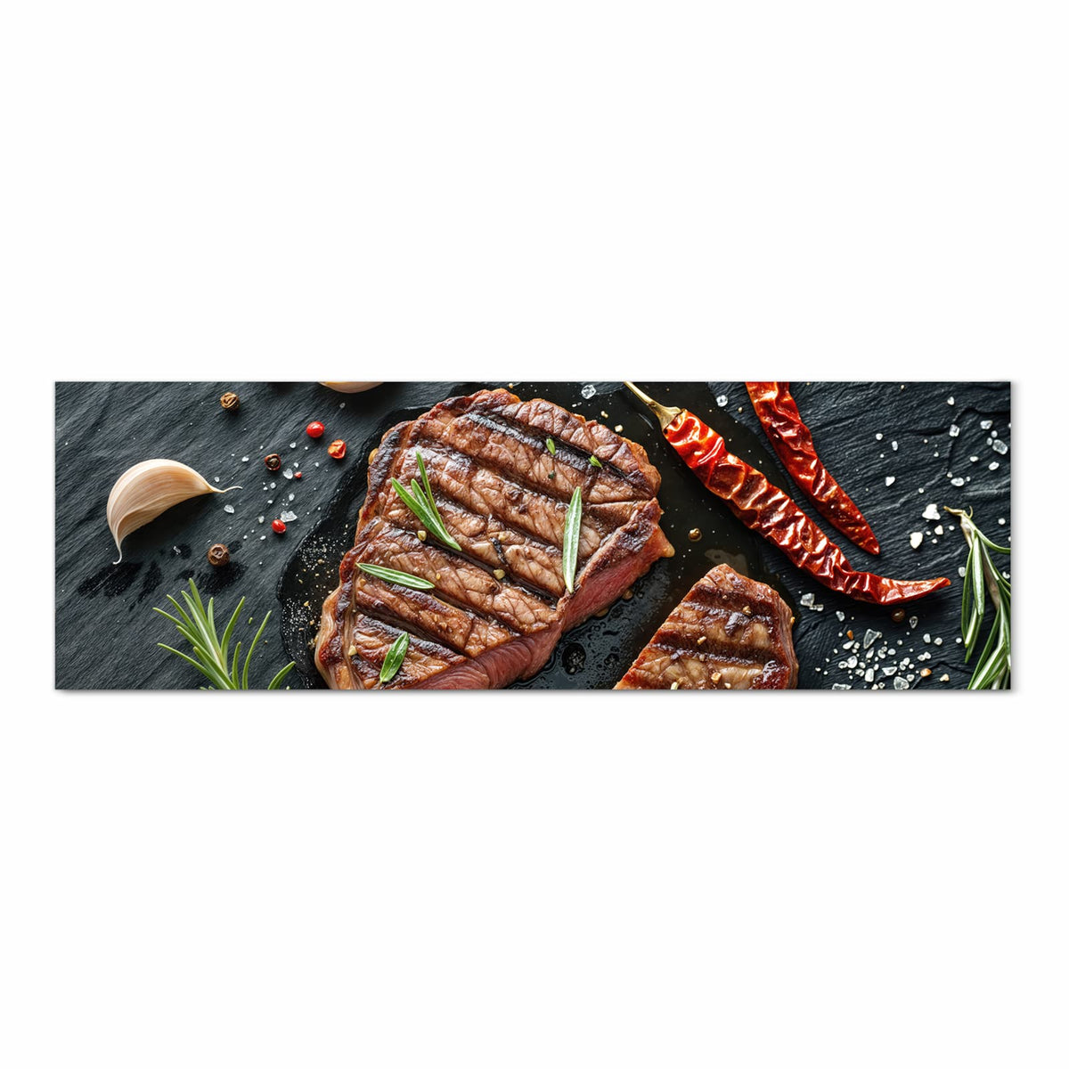 Rutschhemmender waschbarer Küchenläufer mit Motiv Steak von Gegrilltes in Frontansicht