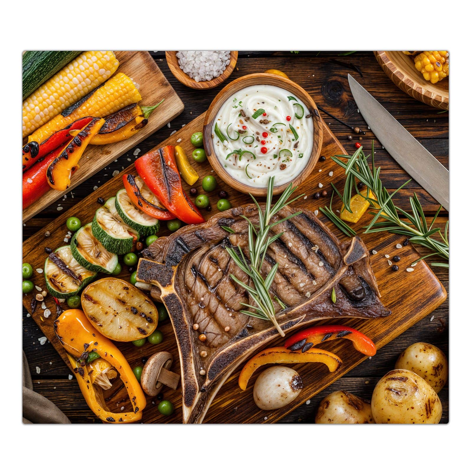 1-teilige Herd Abdeckung mit Grillmahlzeit-Motiv in der Frontansicht #grösse_1-Teilig (60x52cm)