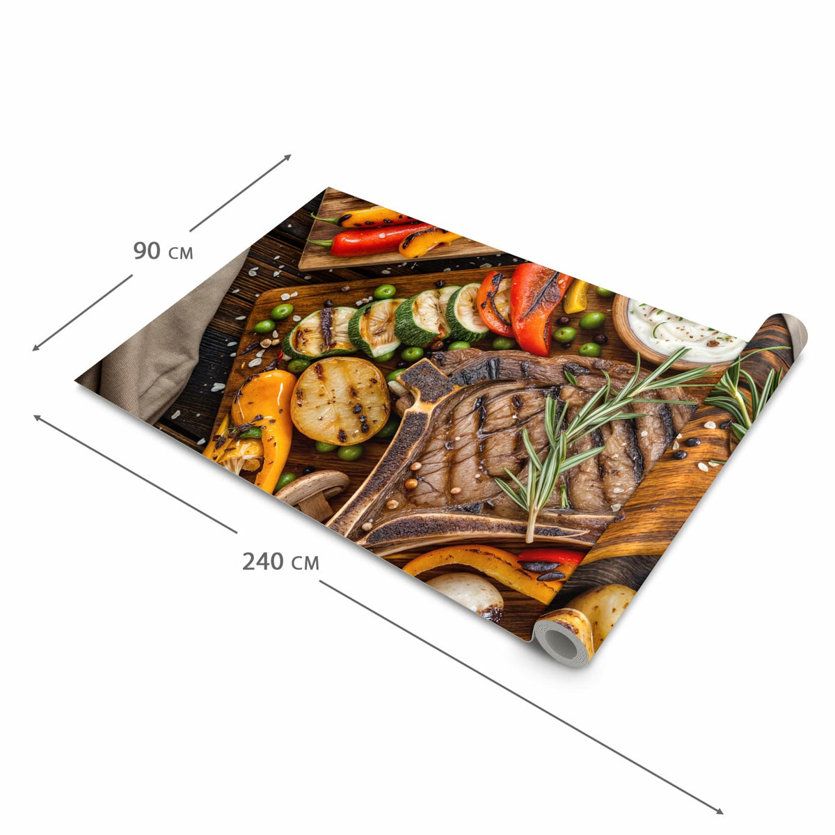 Geräuschdämpfender Küchenläufer mit Motiv Grillmahlzeit in der Grösse 80x250 cm