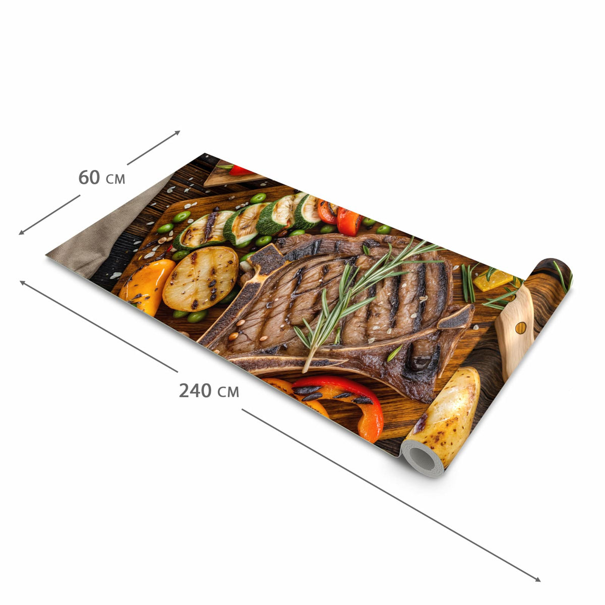 Rutschfester Küchenteppich mit Motiv Grillmahlzeit in der Größe 80x200 cm