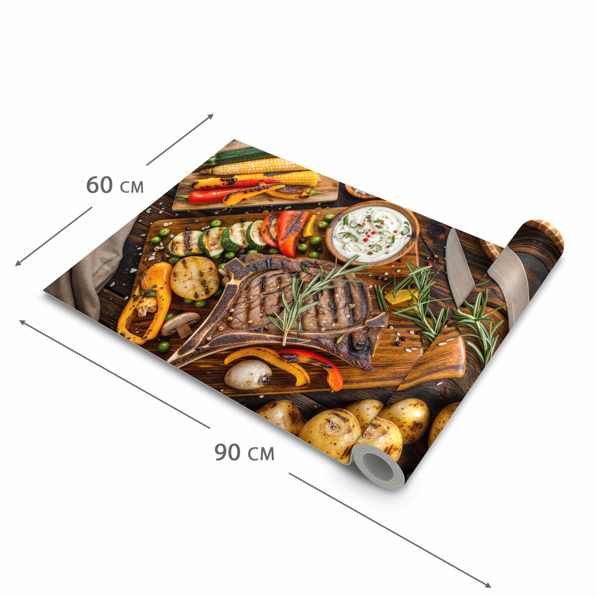 Küchenteppich mit Motiv Grillmahlzeit in der Grösse 80x250 cm für Ordnung & Übersicht
