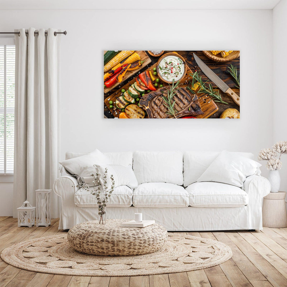 Wandbild - Steak mit Grillgemüse - Querformat – Gegrilltes Gemüse und Fleisch