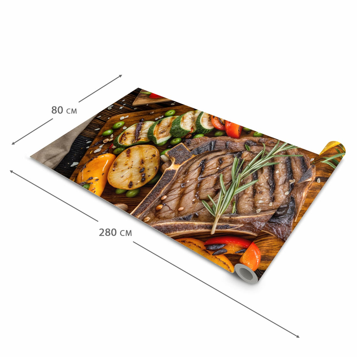 Formstabiler Küchenteppich mit Motiv Grillmahlzeit in der Grösse 80x250 cm