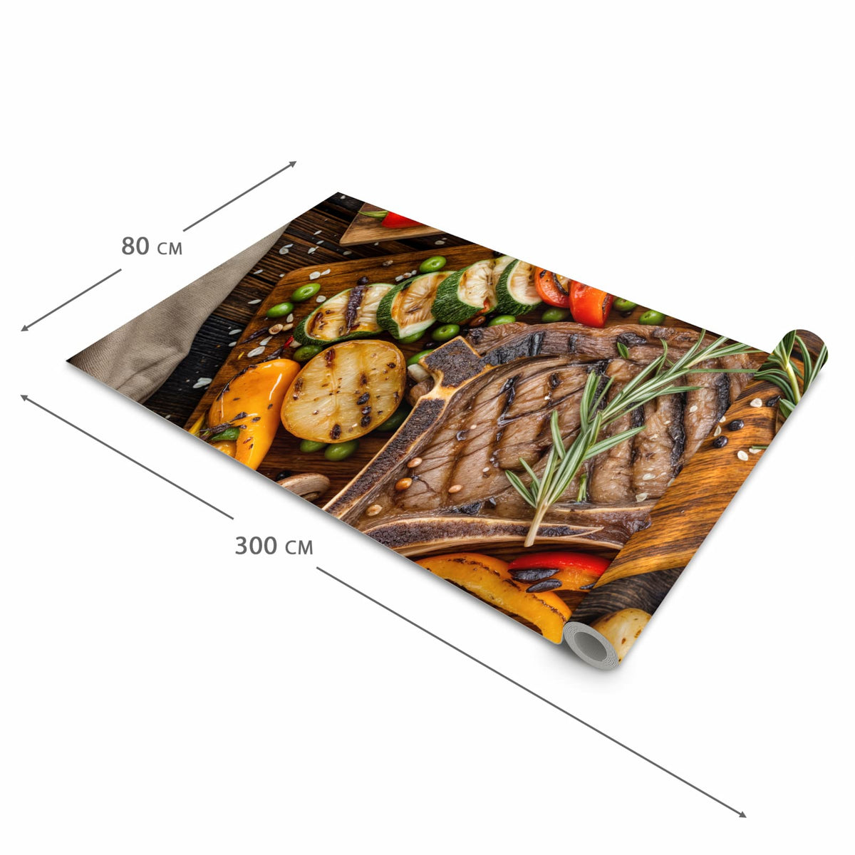 Küchenteppich mit Motiv Grillmahlzeit in der Grösse 80x250 cm für sicheres Aufbewahren