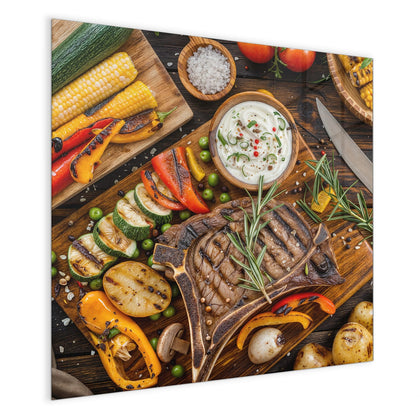 Magnettafel mit dem Motiv Steak mit Grillgemüse