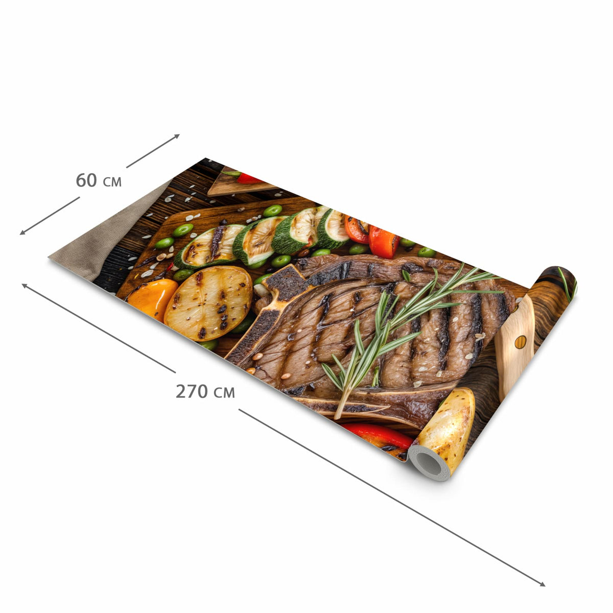 Feuchtigkeitsresistenter Küchenteppich mit Motiv Grillmahlzeit in der Grösse 80x200 cm