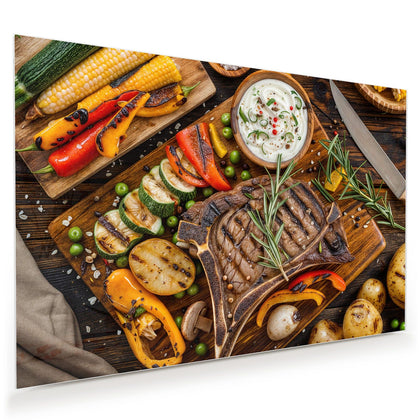 Wandbild mit dem Motiv Steak mit Grillgemüse
