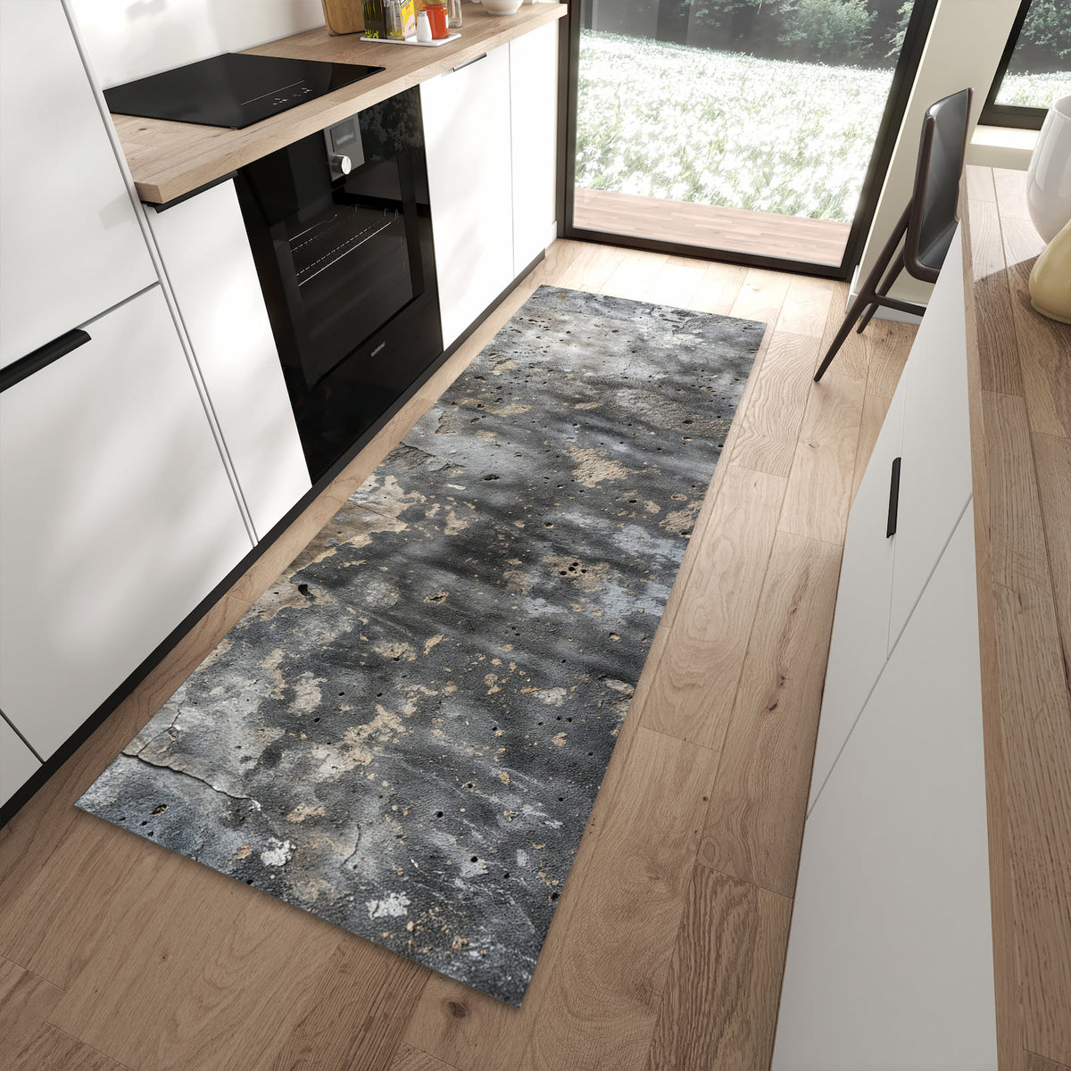 Küchenteppich mit Motiv Wand von Abstrakte für angenehmes Stehen in moderner Küche
