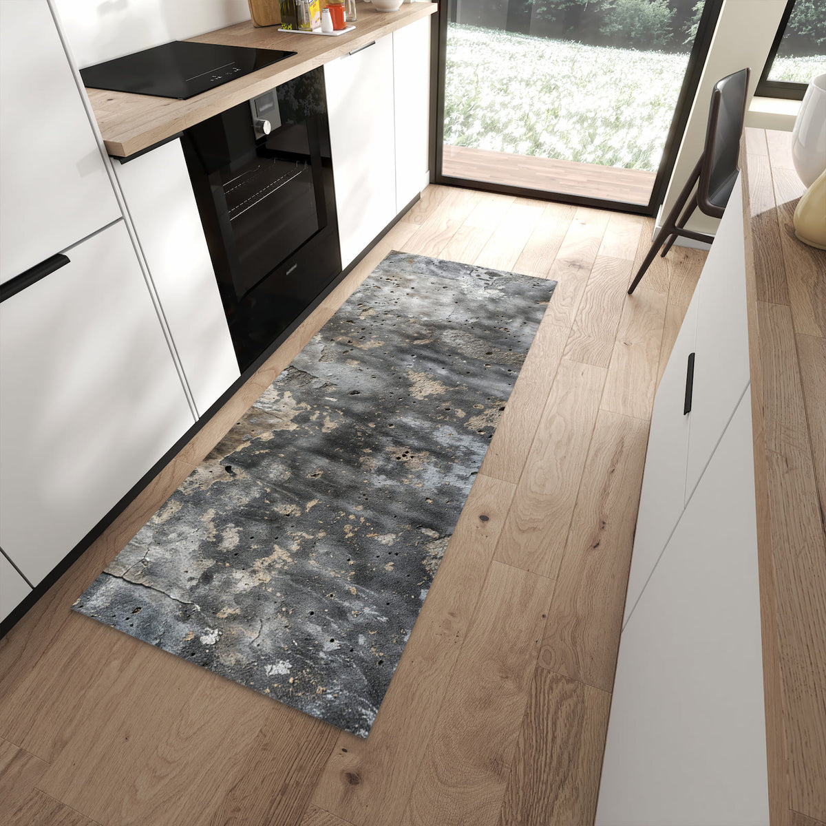 Flacher Küchenteppich mit Motiv Wand von Abstrakte in moderner Küche - waschbar