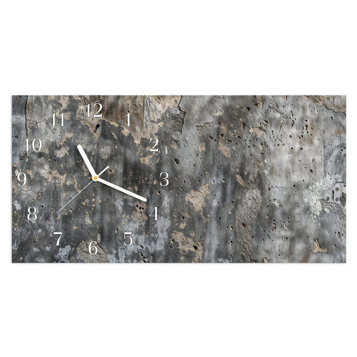 Wanduhr Raue Betonwand aus Glas – Querformat 60 × 30 cm mit Ziffernblatt Klassisch