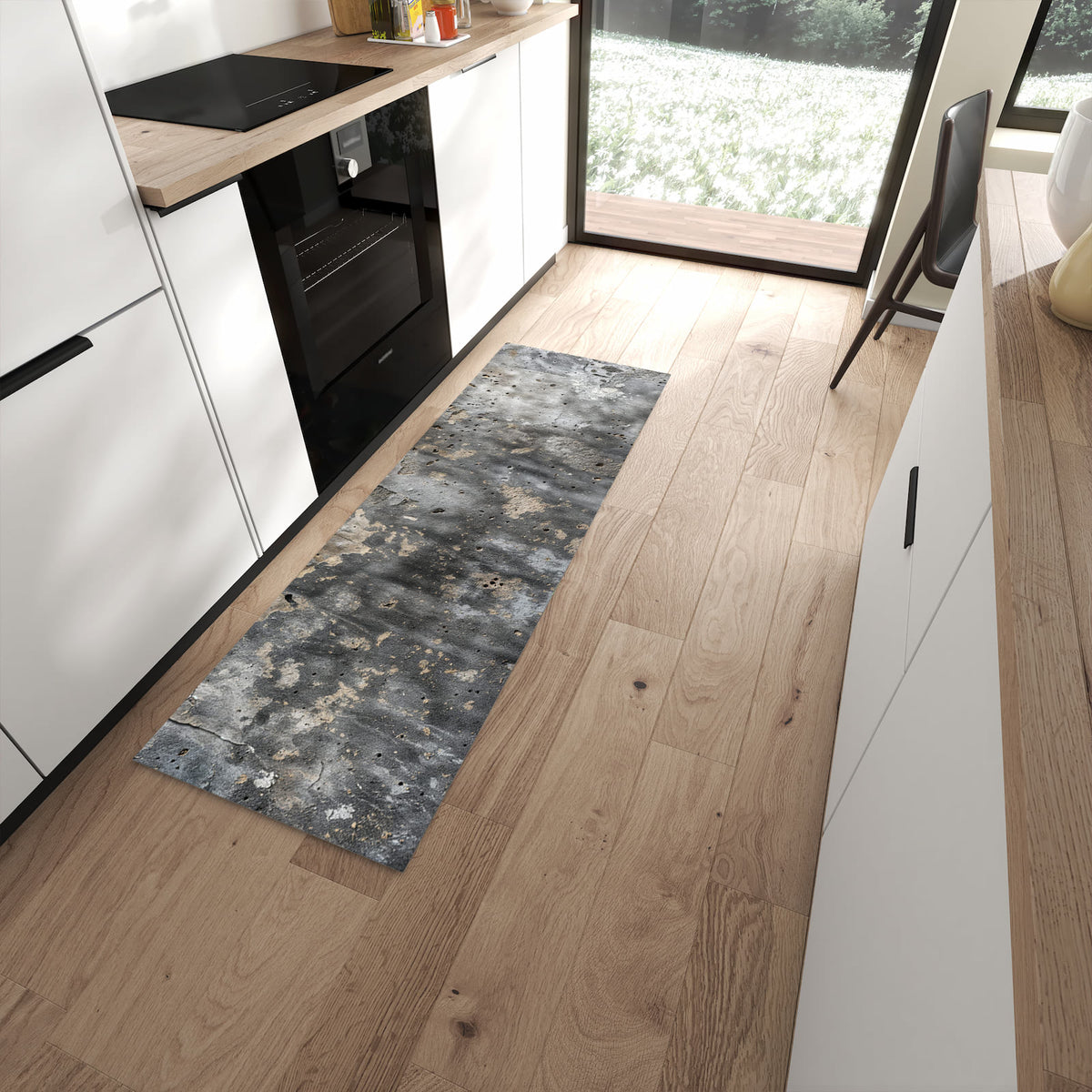 Wasserabweisender Teppich für Esstisch mit Motiv Wand von Abstrakte in moderner Küche