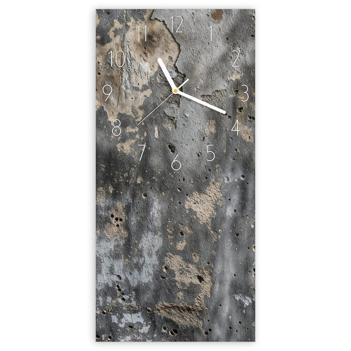 Wanduhr Raue Betonwand aus Glas – Hochformat 30 × 60 cm mit Ziffernblatt Elegant