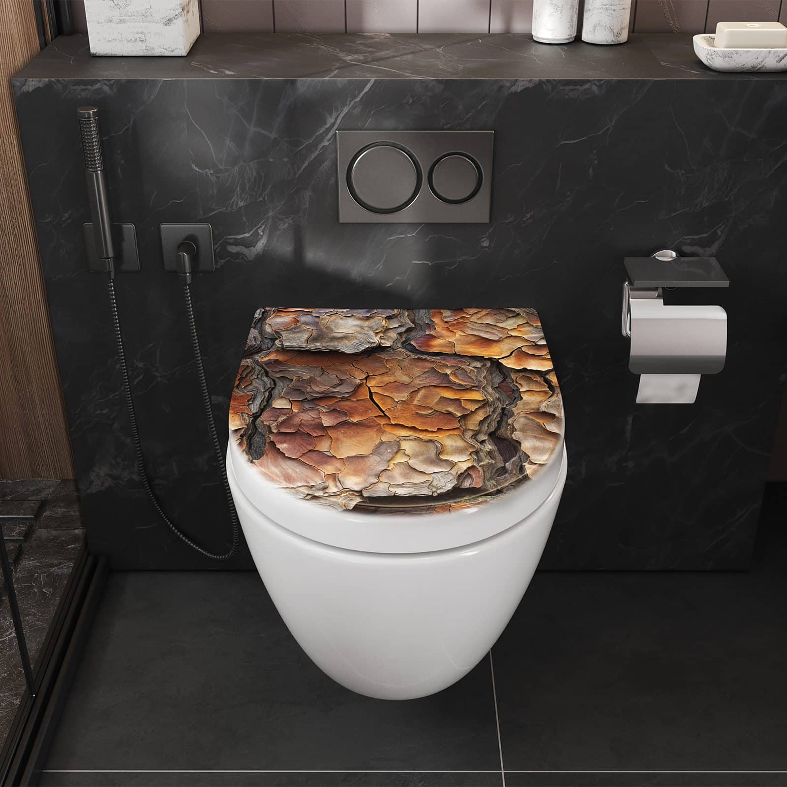 WC-Sitz mit Absenkautomatik Baumrindenstruktur