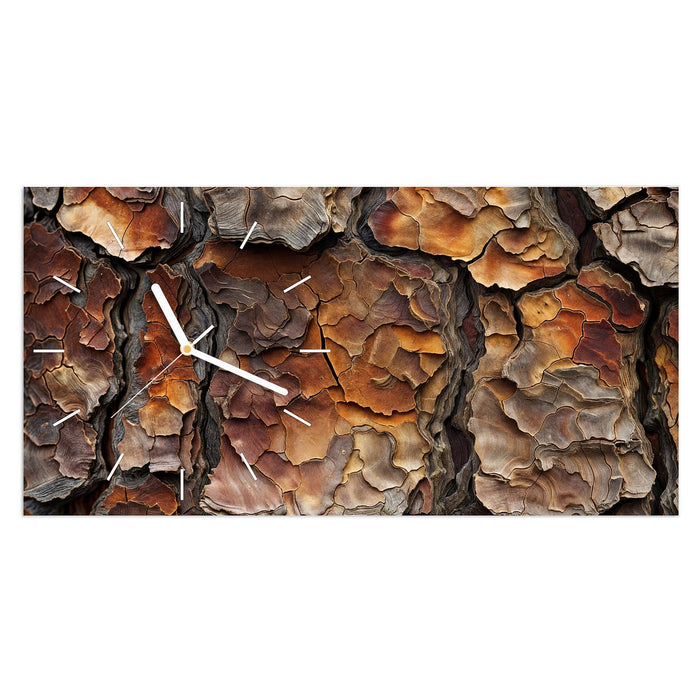 Wanduhr Baumrindenstruktur aus Glas – Querformat 60 × 30 cm mit Ziffernblatt Linie