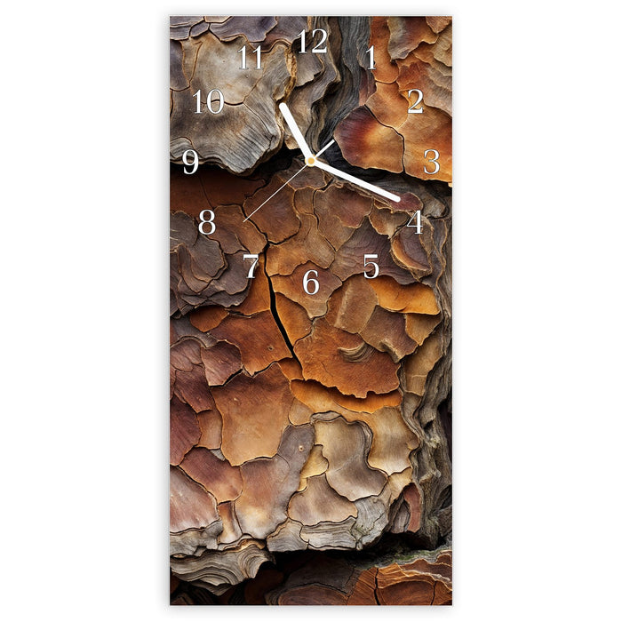 Wanduhr Baumrindenstruktur aus Glas – Hochformat 30 × 60 cm mit Ziffernblatt Klassisch