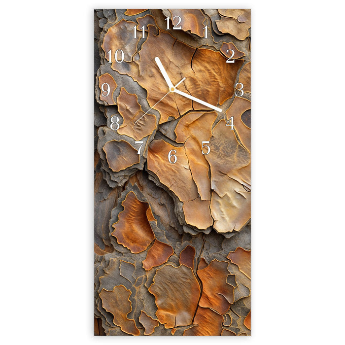 Wanduhr Rinde Struktur Formen aus Glas – Hochformat 30 × 60 cm mit Ziffernblatt Klassisch