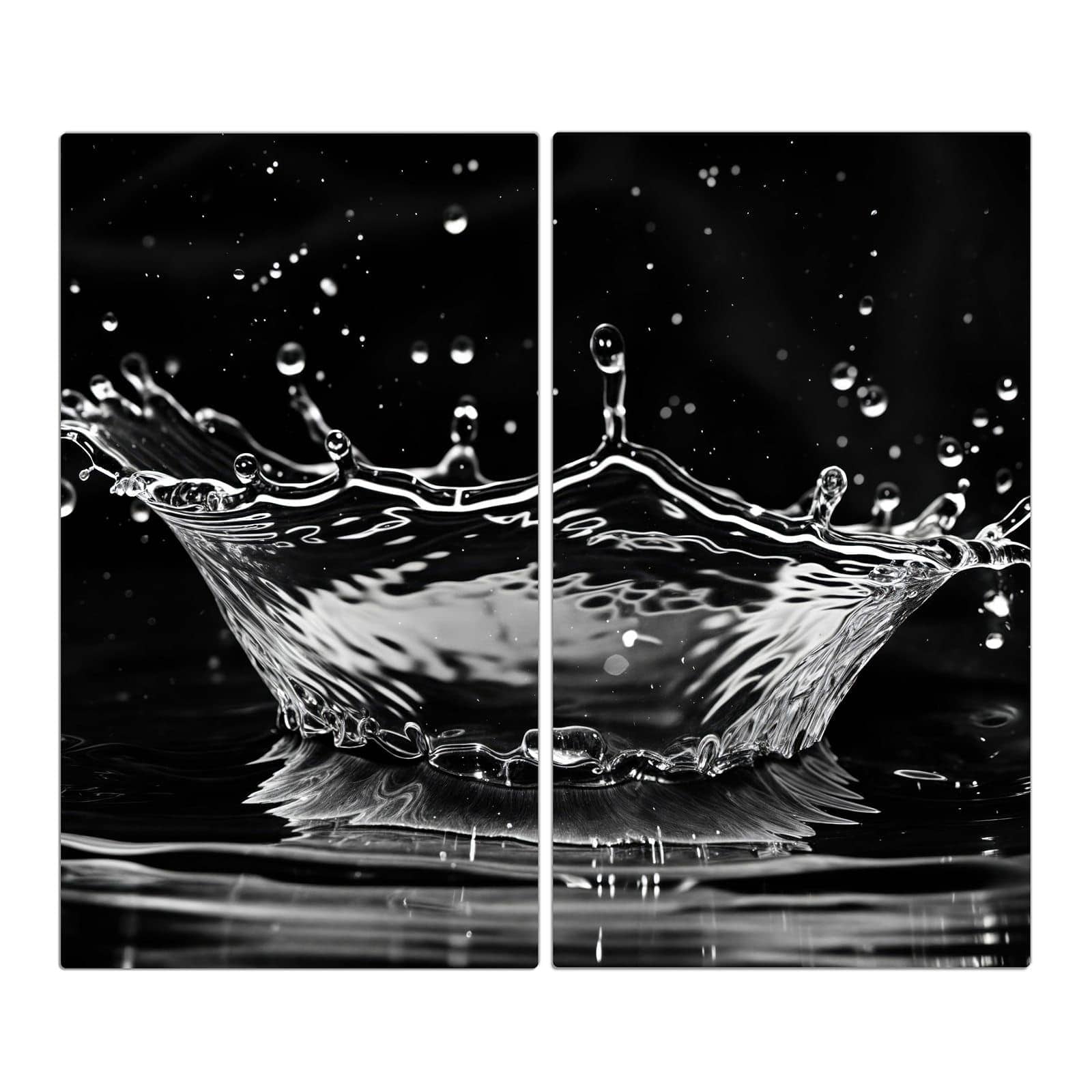 2-teilige Herdabdeckplatten für Ceranfeld mit Sanfte Wasserspritzer-Motiv in der Frontansicht #grösse_2-Teilig (60x52cm)