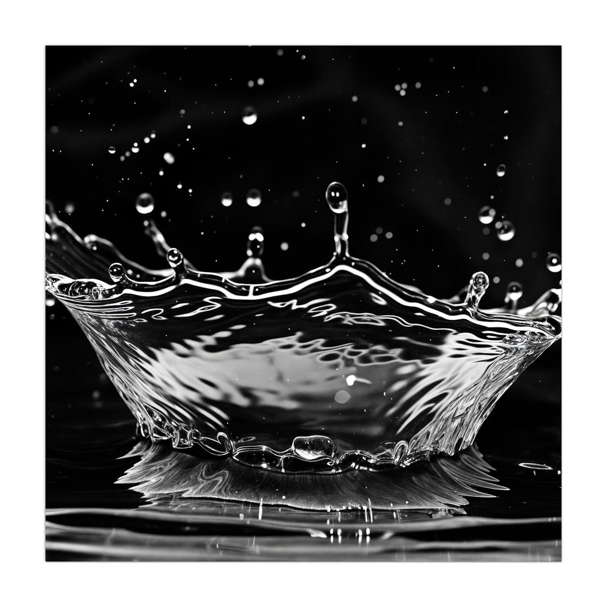 Küchenrückwand aus Glas Wasserkrone im quadratischen Format, Motiv bildfüllend von vorn