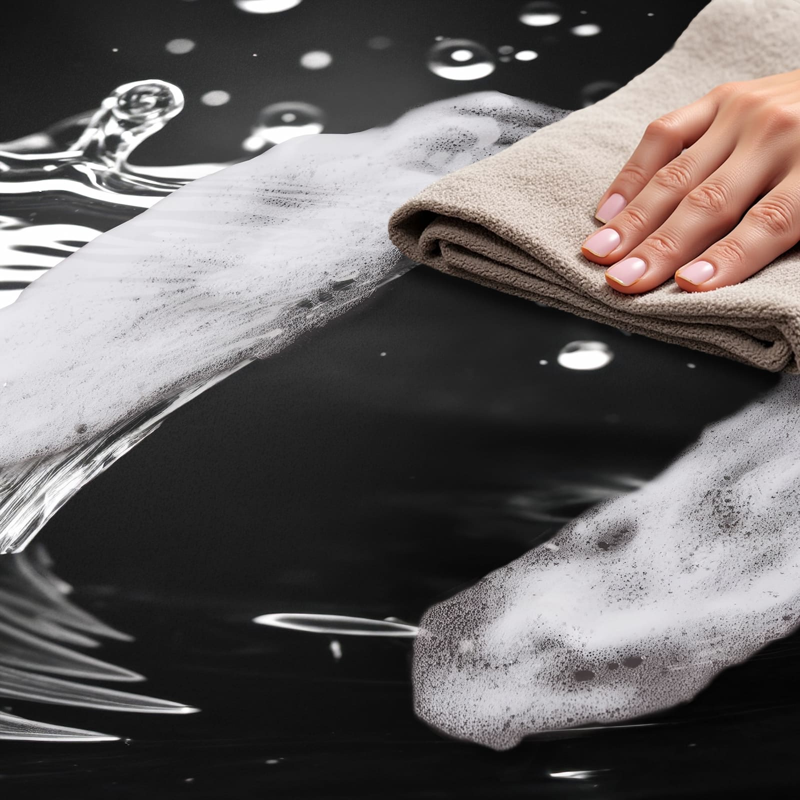 Formstabiler dünner Küchenteppich mit Motiv Sanfte Wasserspritzer, einfach zu reinigen