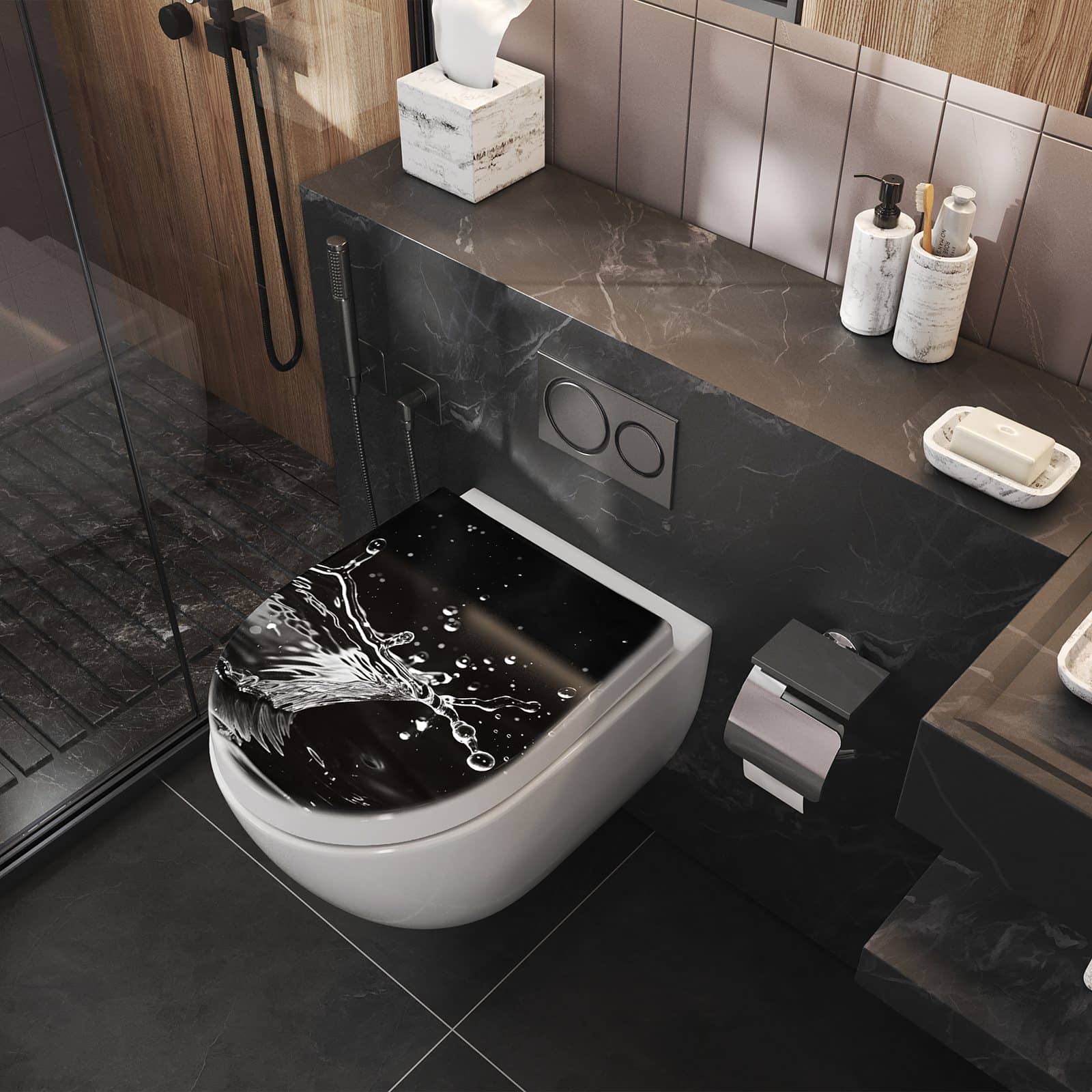 WC-Sitz mit Absenkautomatik Sanfte Wasserspritzer