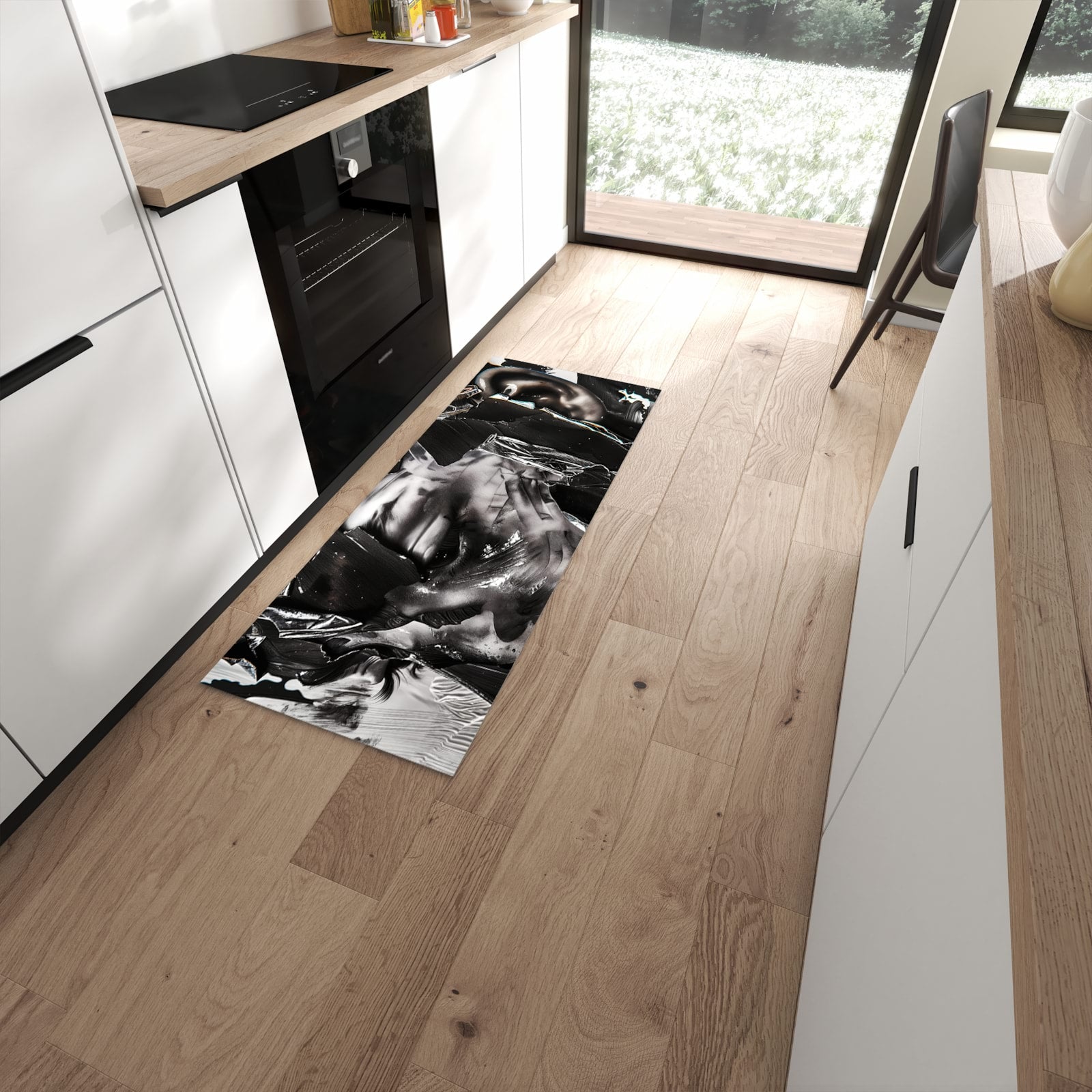 Küchenteppich mit Motiv Abstraktes Porträt für angenehme Haptik in moderner Küche #grösse_60 x 150 cm