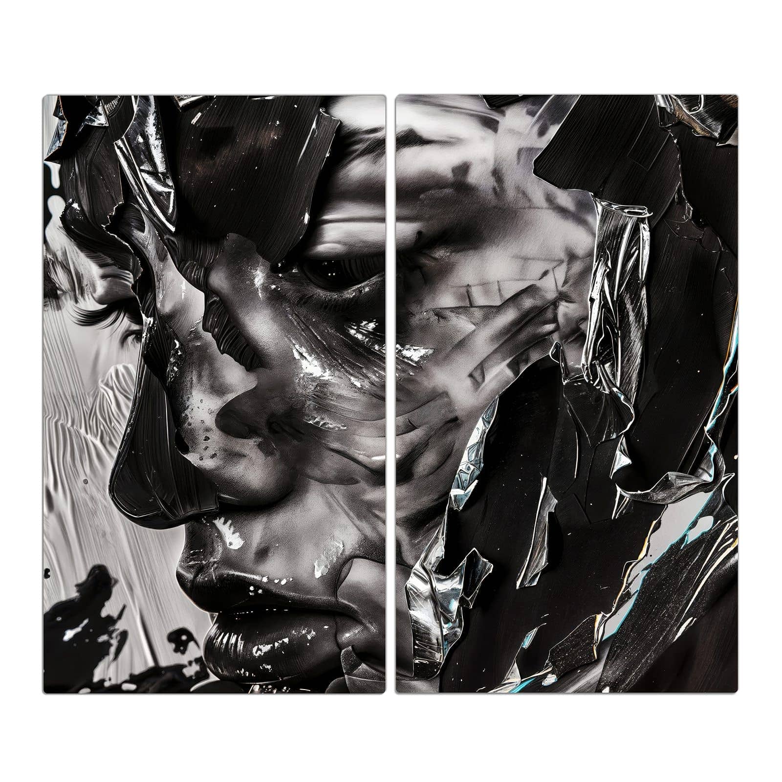 2-teilige Herdabdeckplatte für Ceranfeld mit Abstraktes Porträt-Motiv in der Frontansicht #grösse_2-Teilig (60x52cm)