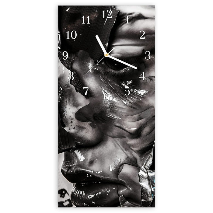 Wanduhr Abstraktes Porträt aus Glas – Hochformat 30 × 60 cm mit Ziffernblatt Klassisch