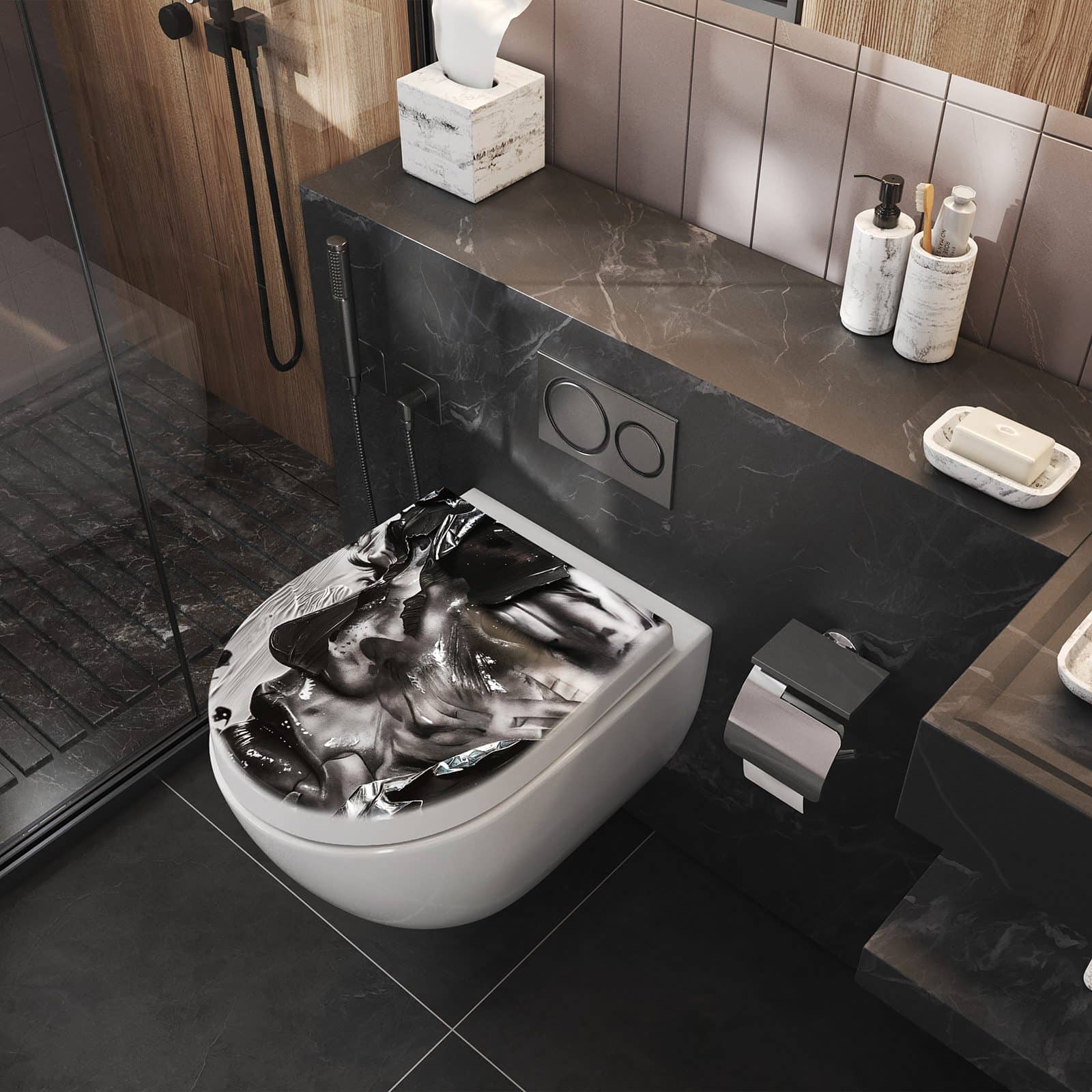WC-Sitz mit Absenkautomatik Abstraktes Porträt