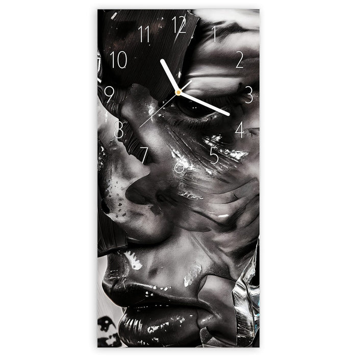 Wanduhr Abstraktes Porträt aus Glas – Hochformat 30 × 60 cm mit Ziffernblatt Elegant