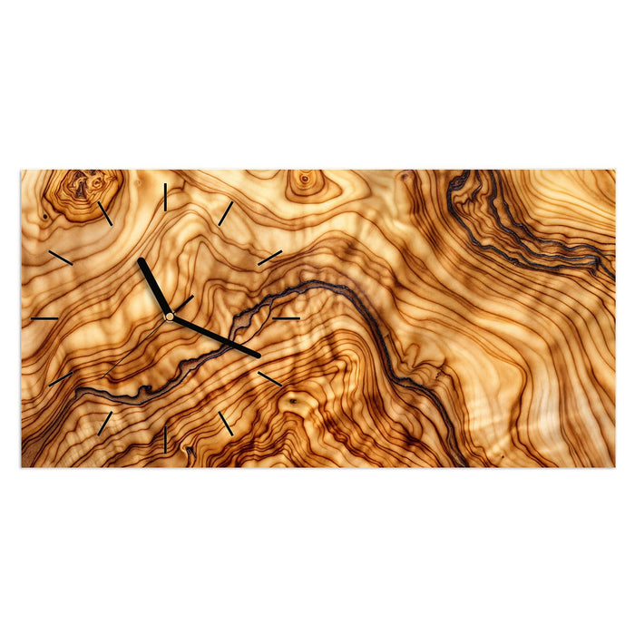 Wanduhr Rustikales Holz aus Glas – Querformat 60 × 30 cm mit Ziffernblatt Linie
