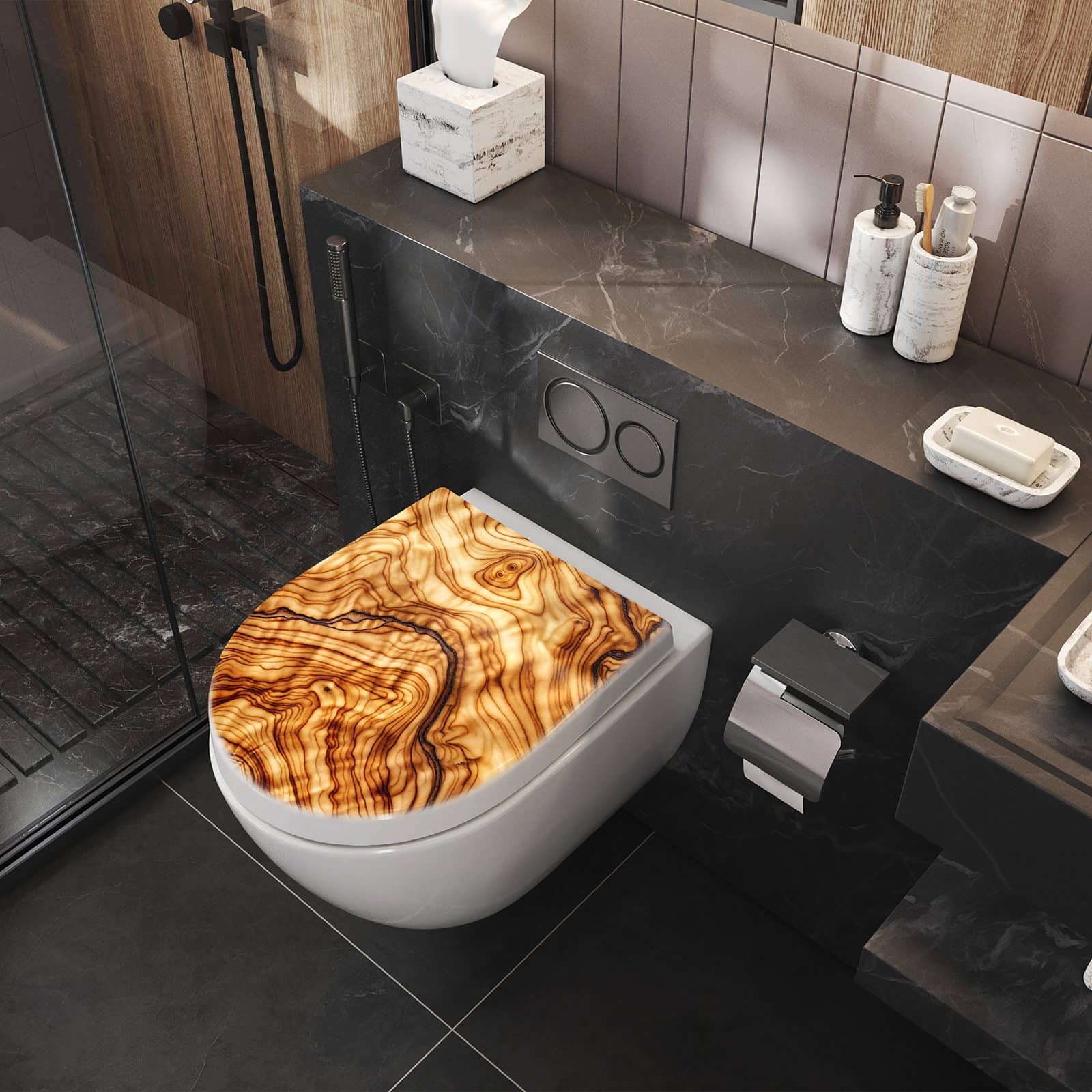 WC-Sitz mit Absenkautomatik Holzmuster