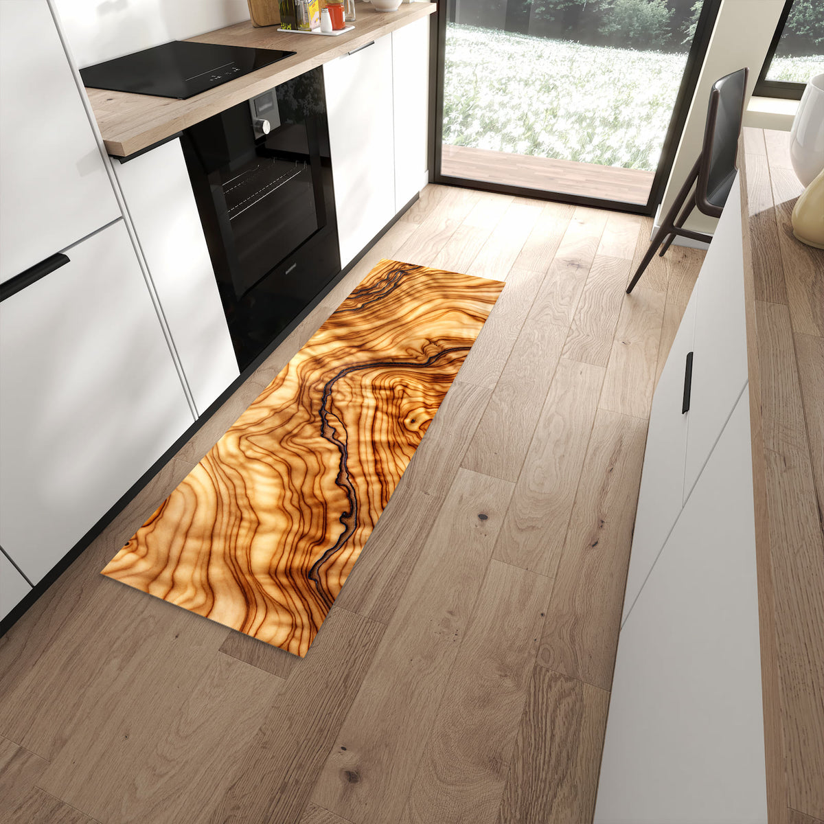 UV-beständiger Küchenläufer mit Motiv Holzmuster in moderner Küche