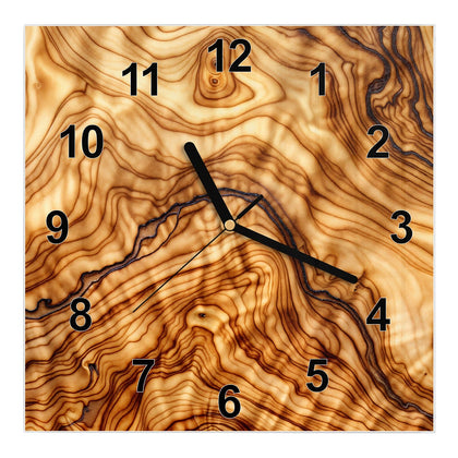 Wanduhr Quadratisch mit dem Motiv Olivenholz