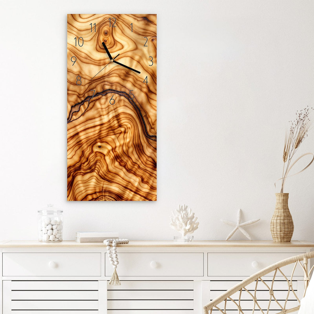 Wanduhr Rustikales Holz aus Glas – Wellige Maserung in Braun