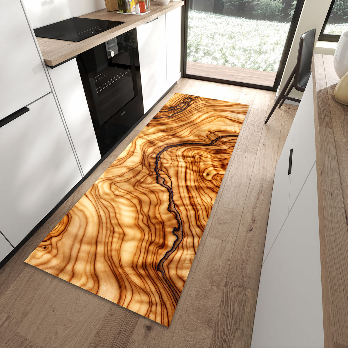 Rutschfester Küchenteppich mit Motiv Holzmuster in moderner Küche