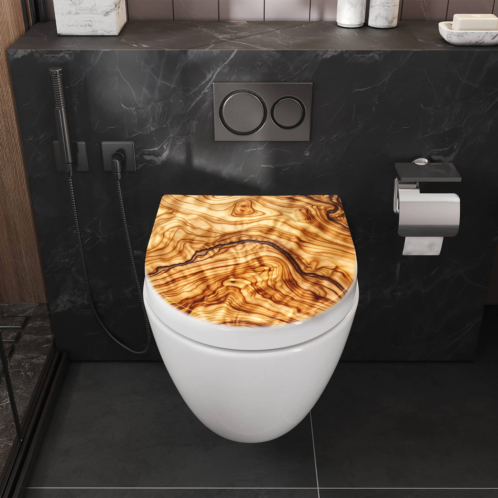 WC-Sitz mit Absenkautomatik Holzmuster