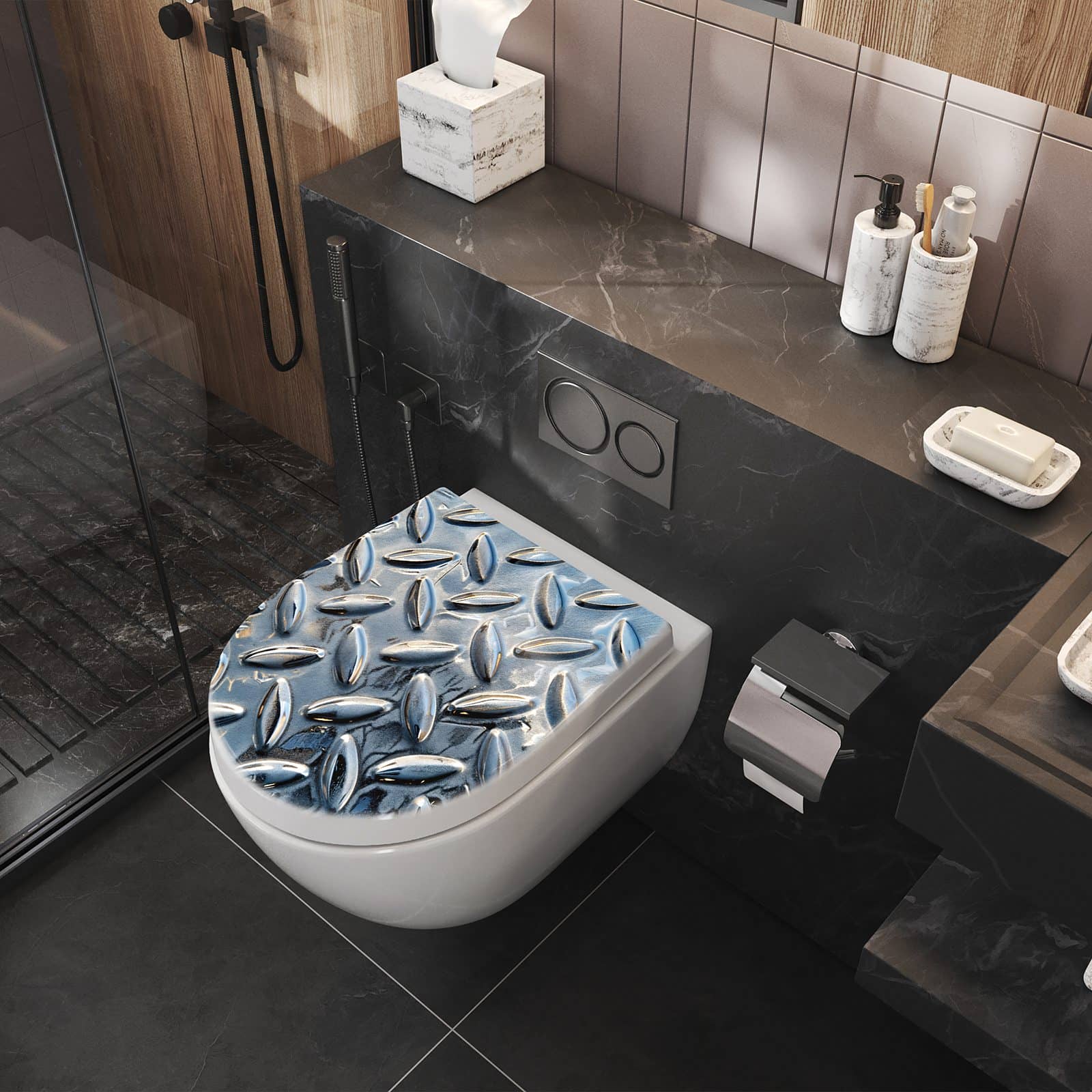 WC-Sitz mit Absenkautomatik Riffelblechmuster