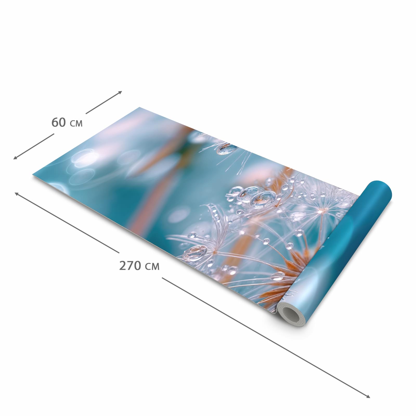 Pflegeleichter langer Teppich mit Motiv Wassertropfen Pusteblume in der Grösse 60x270 cm