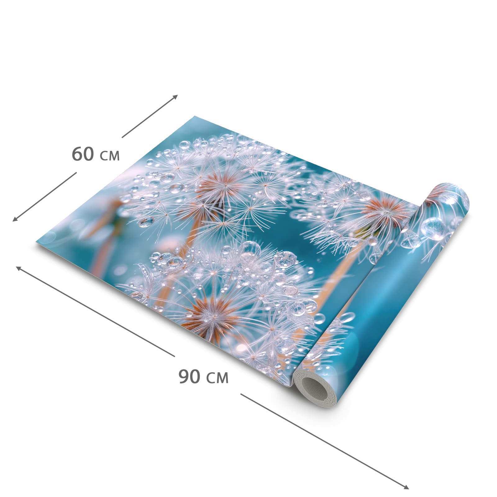 Hygienischer rutschfester Läufer mit Motiv Wassertropfen Pusteblume in der Grösse 60x270 cm