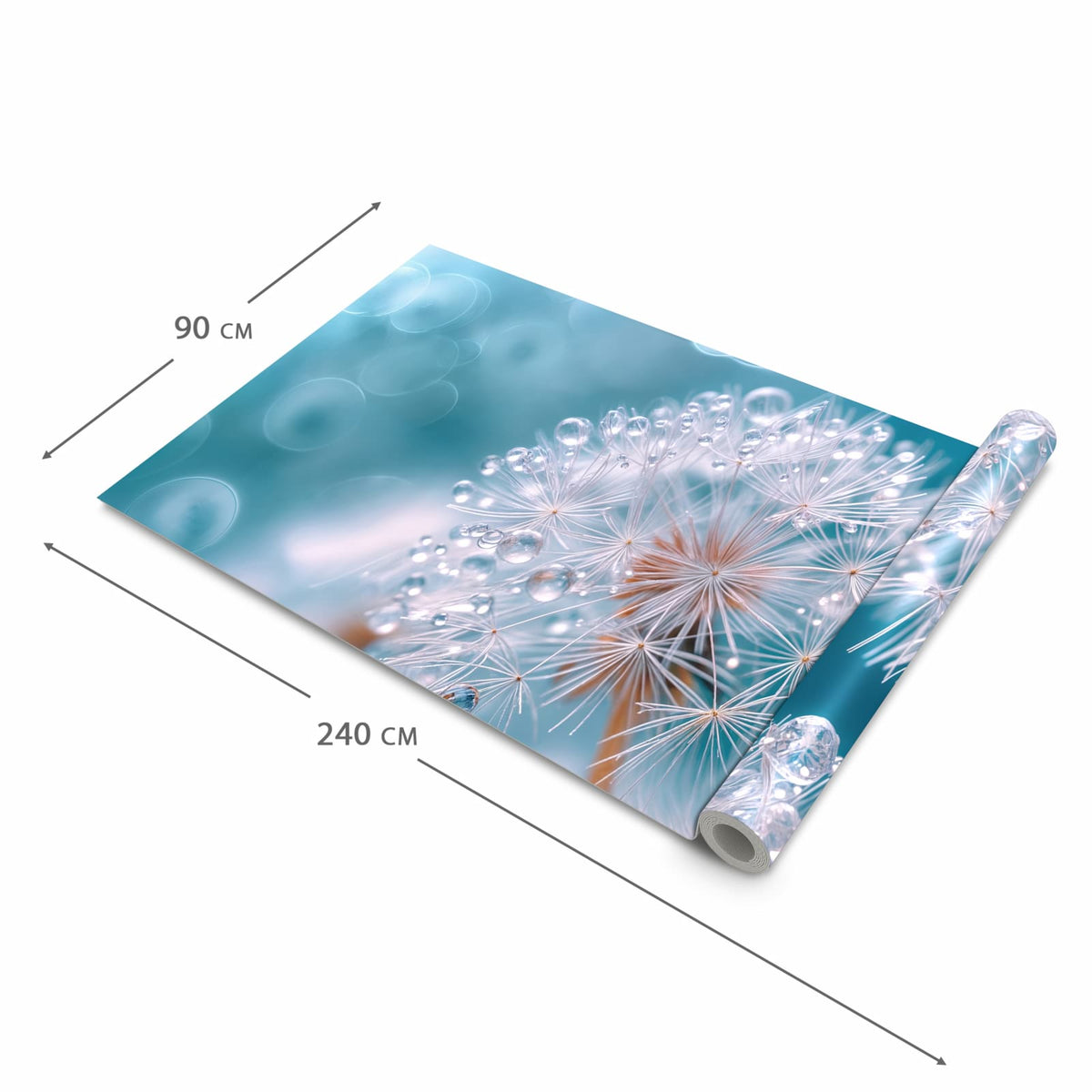 Rutschfester Küchenteppich mit Motiv Wassertropfen Pusteblume in der Größe 60x300 cm schützt den Boden
