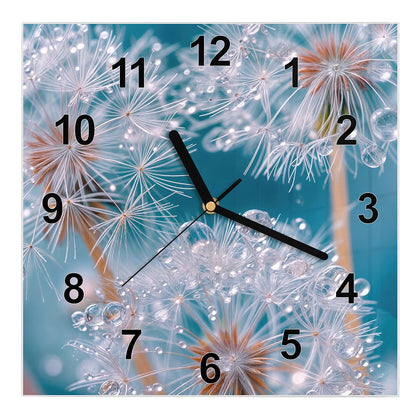 Wanduhr Quadratisch mit dem Motiv Pusteblumen mit Tropfen
