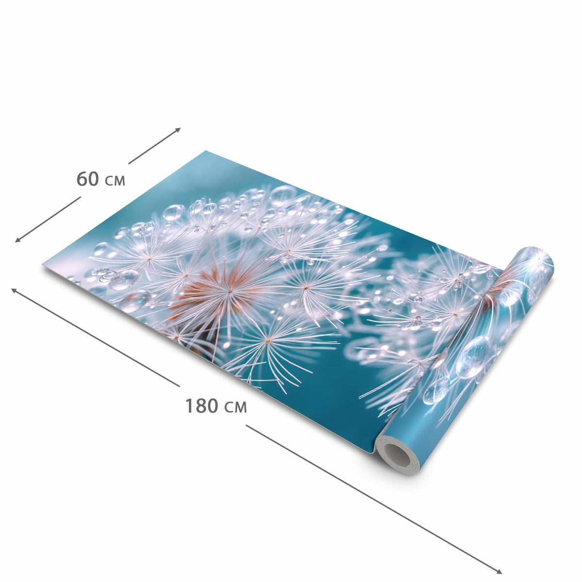 Komfortabler waschbarer Läufer für die Küche mit Motiv Wassertropfen Pusteblume in der Grösse 60x270 cm