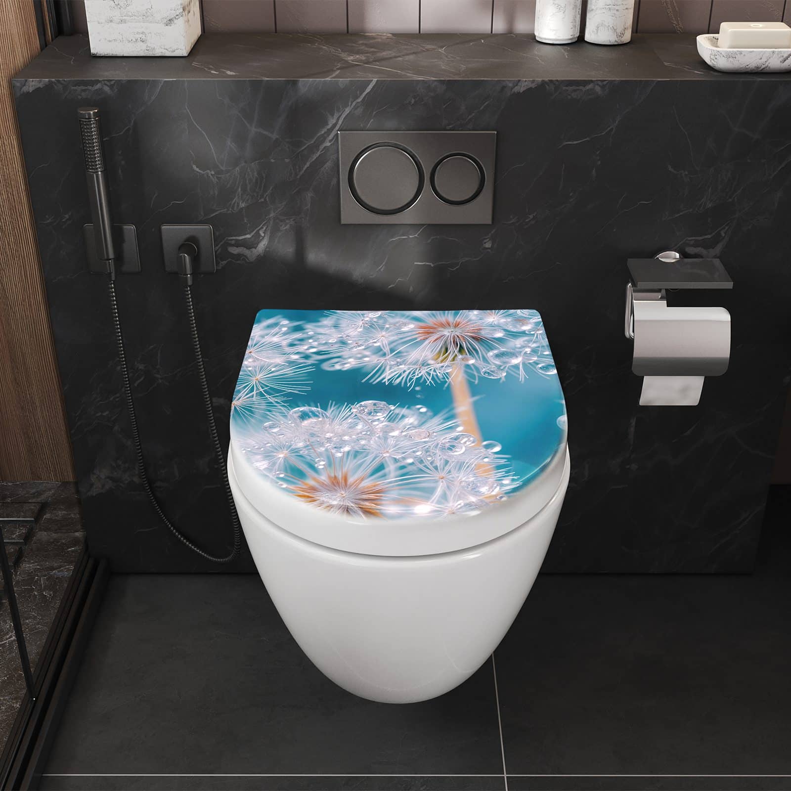 WC-Sitz mit Absenkautomatik Wassertropfen Pusteblume