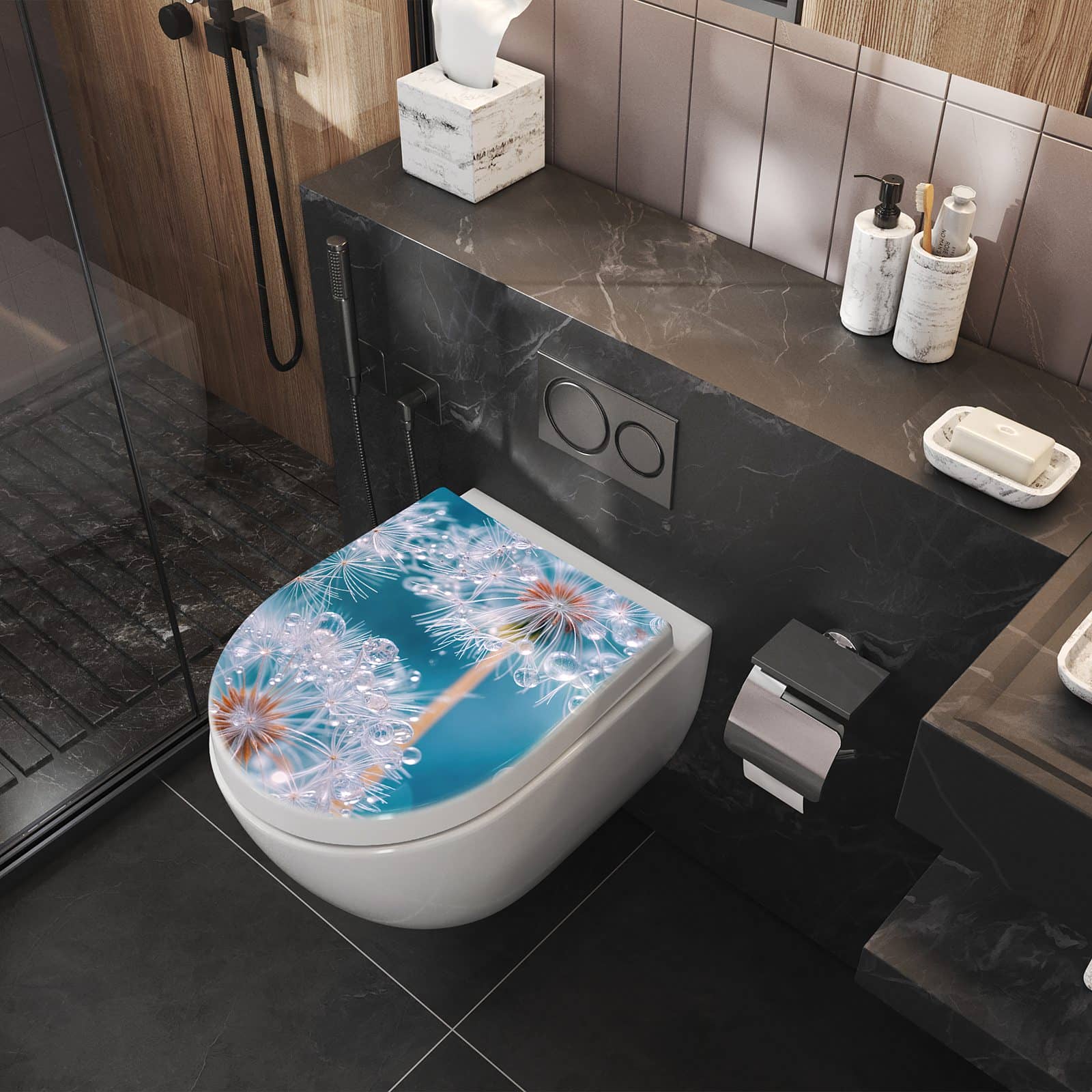 WC-Sitz mit Absenkautomatik Wassertropfen Pusteblume