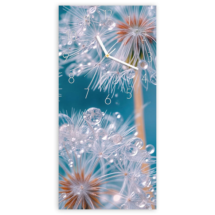 Wanduhr Wassertropfen Pusteblume aus Glas – Hochformat 30 × 60 cm mit Ziffernblatt Elegant