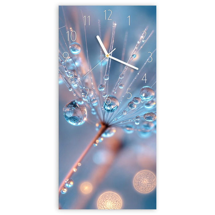 Wanduhr Wassertropfen Kunst aus Glas – Hochformat 30 × 60 cm mit Ziffernblatt Elegant