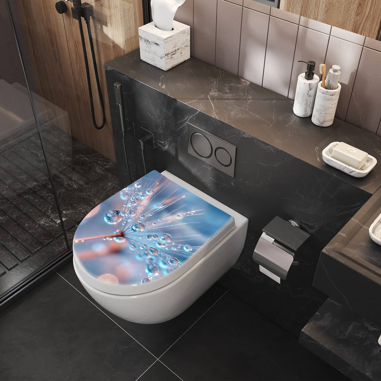 WC-Sitz mit Absenkautomatik Wassertropfen Kunst
